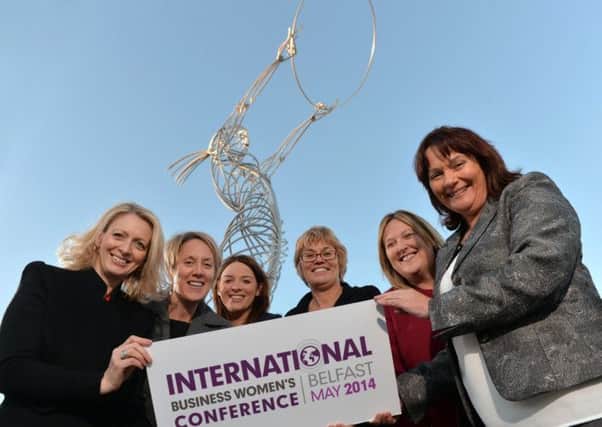 Pictured launching the International Business Women's Conference due to take place in May 2014 are (l-r): Kate Marshall, Women in Business NI; Kathryn Thomson, Northern Ireland Tourist Board (sponsor); Leona Loughran, Ulster Bank (sponsor); Tracy Meharg, Invest Northern Ireland (sponsor); Roseann Kelly, Women in Business NI and OFMDFM Junior Minister Jennifer McCann.
Photo by Aaron McCracken/Harrisons