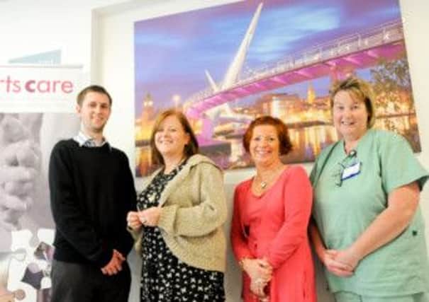 Michael J, Love Open Call Competition Winner; Bronagh Corr-McNicholl, Artist in Residence, Western Trust; Judy Houlahan, Arts Care Chairperson, Western Trust and Sister Eileen Buchanan, Endoscopy Unit Western Trust.