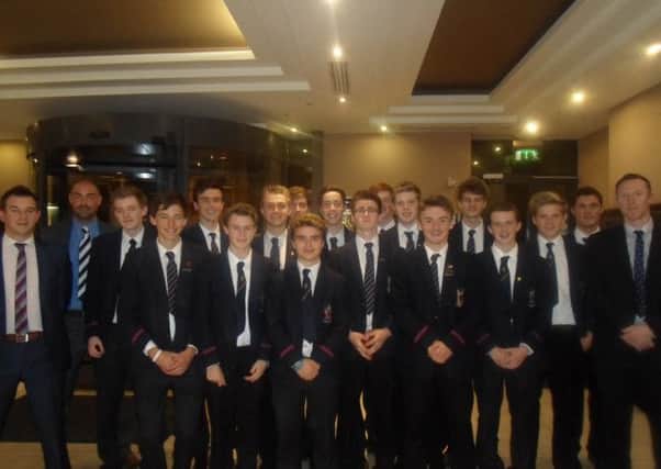 Wallace High School 1st XI boys hockey team pictured at the recent Irish Schools Hockey dinner in the Stillorgan Park Hotel, Dublin.