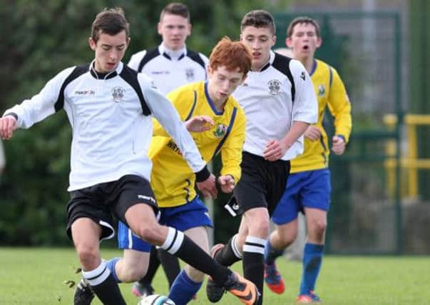 Youth soccer action from the under-17 game between Lisburn Distillery and Newry, at Barbour Playing Fields. US1345-512cd