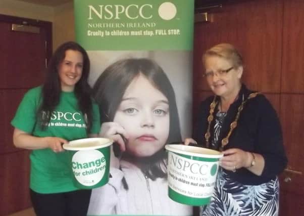 The Mayor of Lisburn, Councillor Margaret Tolerton, with Clare Galbraith from NSPCC.