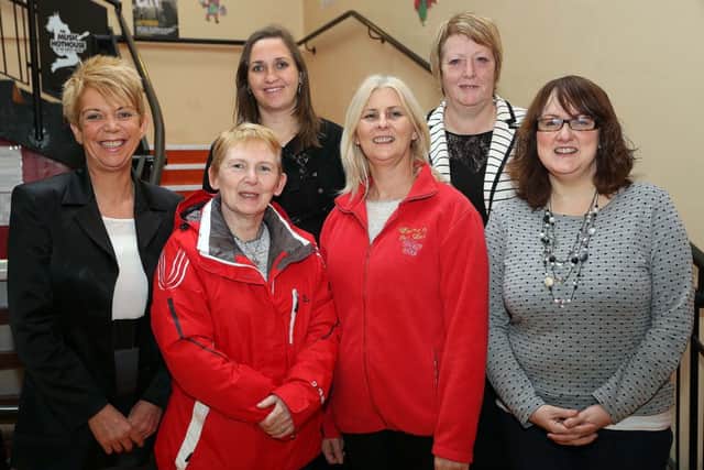 Patricia Moore, who appears in the film, Marie Coyle, Creevagh Womens Group, Angela Askin, DCC Community Relations, Anna-Marie Gallagher, Women of Our Time, Lynn O'Connell, Tar Abhaile, and Jolene Mairs Dyer, editor.  Absent from the picture is Cathal McLaughlin, Director