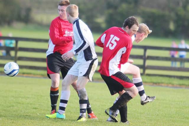 Action from West Bann Athletic's win over FC Crusaders on Saturday.