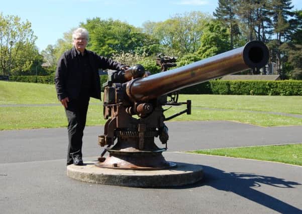 Matt Maginnis, author, of "Mourne Men and the U Boats" pictured at the U19 gun in Ward Park, Bangor. INLT 46-662-CON