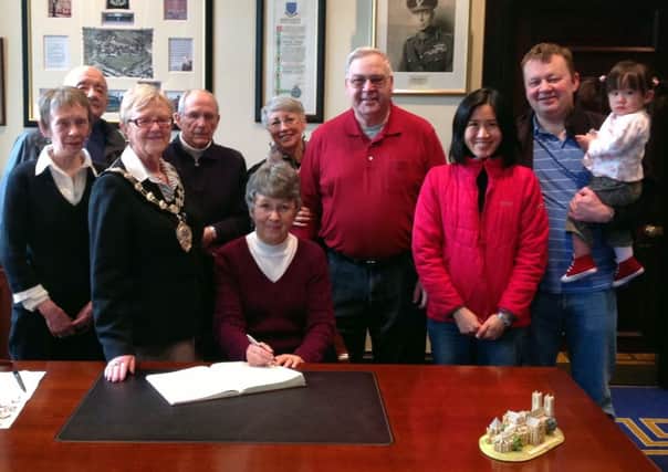 Mayor of Ballymena, Cllr. Audrey Wales, is pictured at a recent reception in the Braid for Lucy Reynolds and her cousins Merrilyn and Patty from America. Also included are: Parry and Neil Frey from California, Serena ,Brian and Baby Sophie Reynolds from Gracehill and Lucy and Jimmy Reynolds from Ballymena.