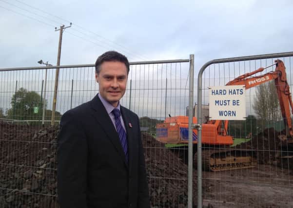 Councillor Paul Frew at the site of the new 3G MUGA pitch in Broughshane.