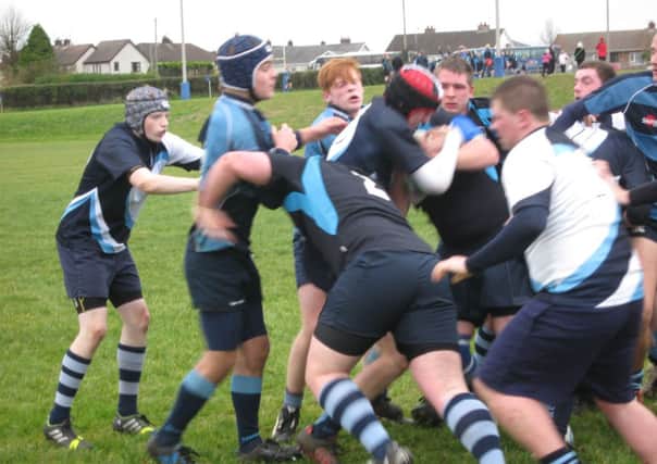 Action from a Ballymoney youth rugby match.