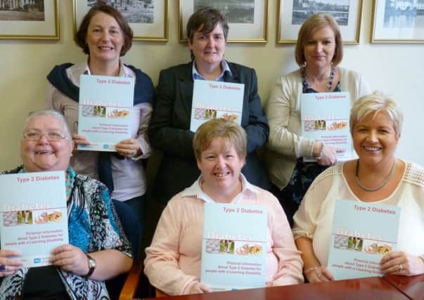 Pictured at the launch of the new Northern Trust booklet on diabetes for adults with a learning disability are: Josie Kee, Day Care Worker, Rosalind Patterson, Nurse Manager, Alison Cooke, Team Manager, Elizabeth Wilson and Valerie Taggart, service users and Jillian Scott, Health Facilitator