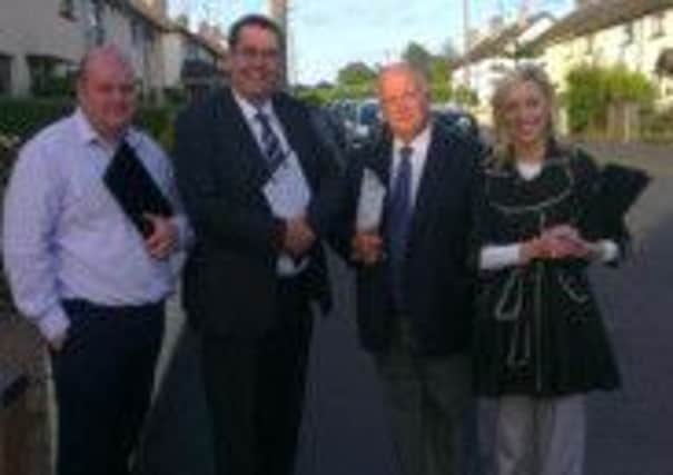 Mayor Mark Baxter, MLA Stephen Moutray, MP David Simpson and Cllr Carla Lockhart in Donaghcloney