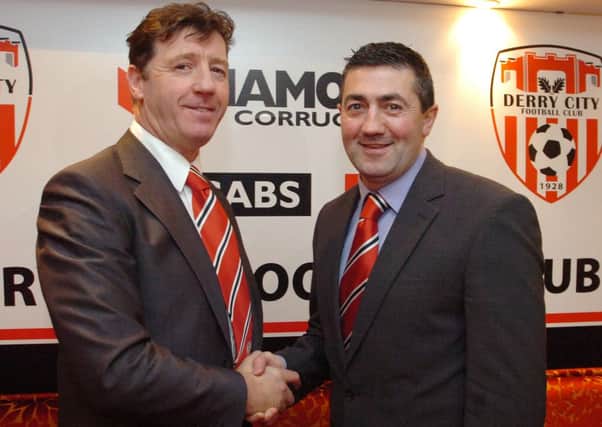 New Derry City FC manager Roddy Collins and assistant manager Peter Hutton. (DER4713PG051)