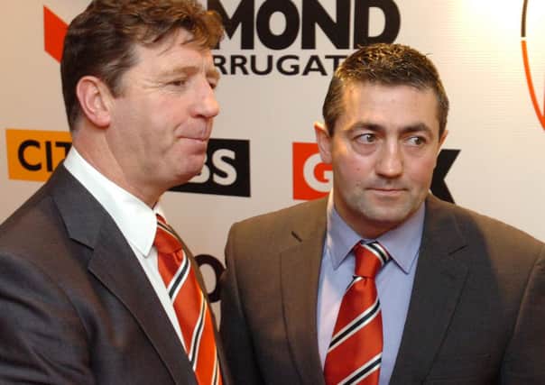 New Derry City FC manager Roddy Collins and assistant manager Peter Hutton. (DER4713PG059)