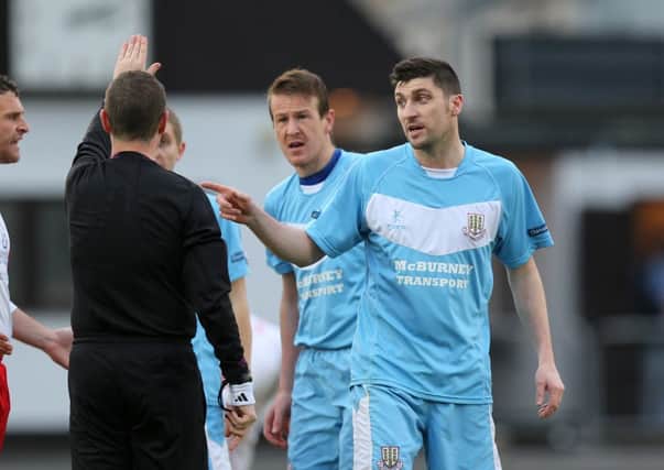 David Munster (right) has been an impressive performer since his return to the Ballymena United team. Picture: John McIlwaine.