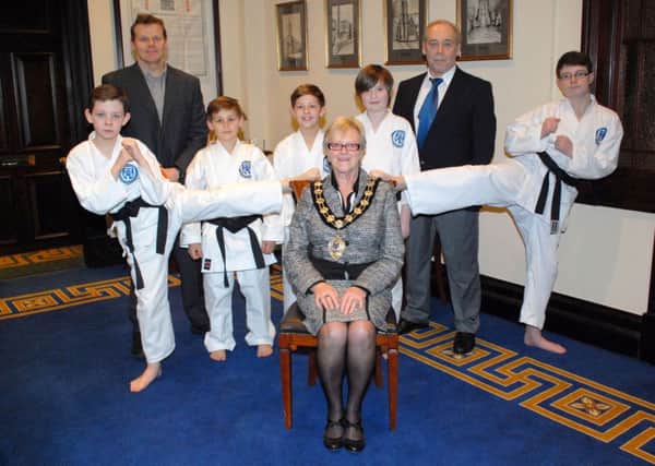 Mayor of Ballymena, Cllr. Audrey Wales, who hosted a reception for the successful Seven Towers Karate Club members. INBT48-250AC