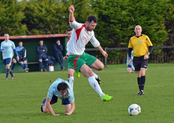 Sencer Yilmaz was on target for Larne Tech OB in Saturday's 1-1 draw with Rosario. Photo: Phillip Byrne