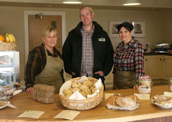 Nigel Logan of Hillstown Farm Shop is pictured along with Linda Devecchis and Sandra Nicholl in the new coffee shop. INBT48-216AC