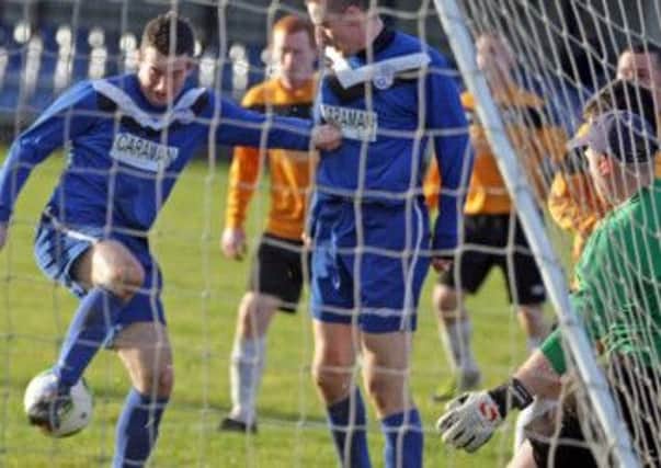 BACK OF THE NET...Well our lensman may have been but unfortunately for Ballymoney the ball didn't find the net this time, but Utd still managed to find the target three times to beat their Sirocco opponents on Saturday.INBM48-13 139SC.