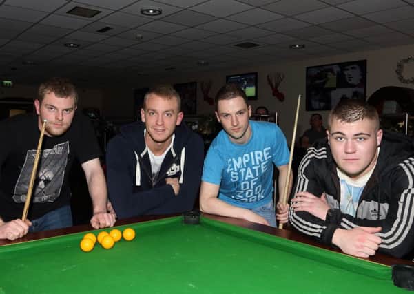 Fairhill Dreamers who played Michelin Inbetweeners in the Ballymena Towers Pool League at Michelin. L-R, Richard Allen, Stephen French, Sean Brannigan and Gary Rodgers. INBT 49-173CS