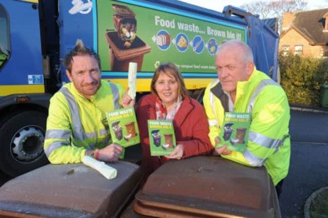 Pictured (-r) are Mr Ivan Kinney, Cleansing Operative; Councillor Jenny Palmer, Chairman of the Environmental Services Committee and Mr Allen Poots, Cleansing Supervisor, Lisburn City Council.