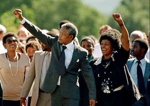 The late Nelson Mandela upon his release in 1990.