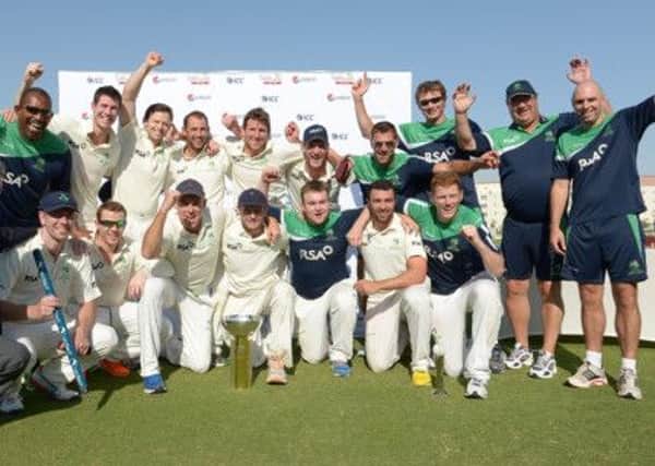 Ireland team celebrates after winning the ICC Intercontinental Cup.