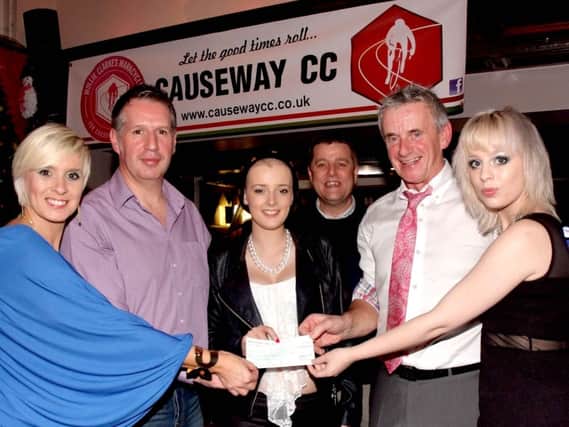 Causeway Cycle Club presented a cheque to the Causeway Hospital at their awards night in the Sperrin Club, included is  Jackie Clarke, Paul Murray, Molly Clarke,  Lindsay Clarke,  Robert Downes  and Hazel Clarke
INCR49-151MP