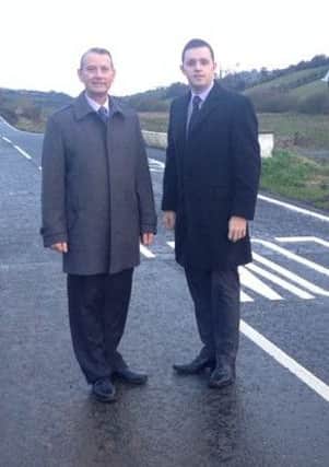Aldermen Gary Middleton and Maurice Devenney on the Duncastle Road.