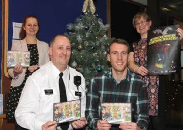 Councillor Gemma McKenna, Chair of the PCSP, Inspector Stephen Humphries, David Mayers, PCSP Project Coordinator and Sarah Wilson PCSP Manager launching the PCSP Christmas Campaign.