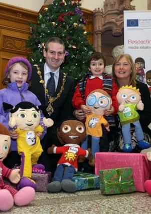 28 children from Ballysally PS and 30 from Scoil Cholmcille National Primary School in Greencastle took part in a cross-border, cross-community event at the Guildhall recently.