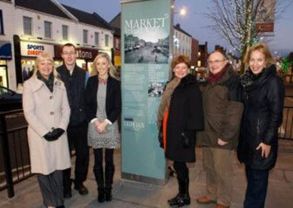 Launching the new signage recently was (L-R) Vicki Bell
(DSD), David Weir Museum Services, Chair of the Development Committee
Councillor Carla Lockhart, Ann Moore Lurgan Revitalisation, Gerard
Lynch Economic & Regeneration Development Officer, Nicola Wilson Head
of Economic Development. INLM0114