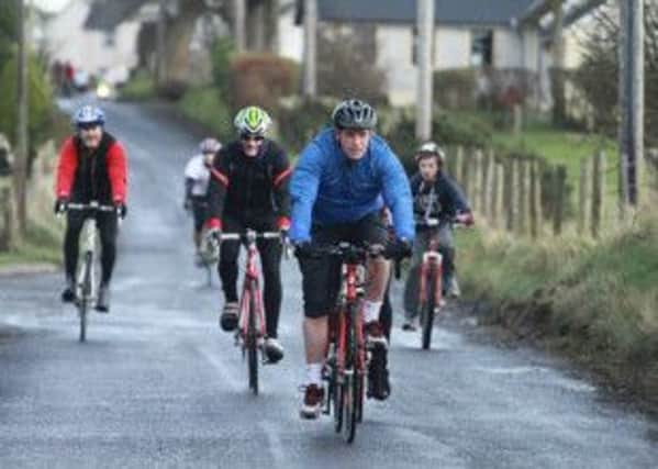 Cyclists taking part in the Islandmagee/Whitehead bike race at the weekend in memory of Islandmagee FC footballer Stuart Ross, who died suddenly in September. The event aimed to raise funds for CRY (Cardiac Risk in the Young).  INLT 01-720-CON