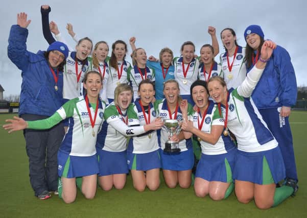Ballymena Hockey Club First XI celebrate their Ulster Cup success over Cookstown at the weekend. Picture: Press Eye.
