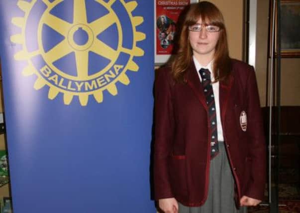 Sara Patterson, representing the Rotary Club of Carrickfergus, pictured following her success at the area final of the Rotary Youth Leadership competition hosted by the Rotary Club of Ballymena. INCT 02-701-CON