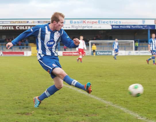 Stephen Dooley back in action for Coleraine against Ards at The Showgrounds today, the wide man scored the opening goal in the Bannsiders 2-0 win. PICTURE: Derek Simpson