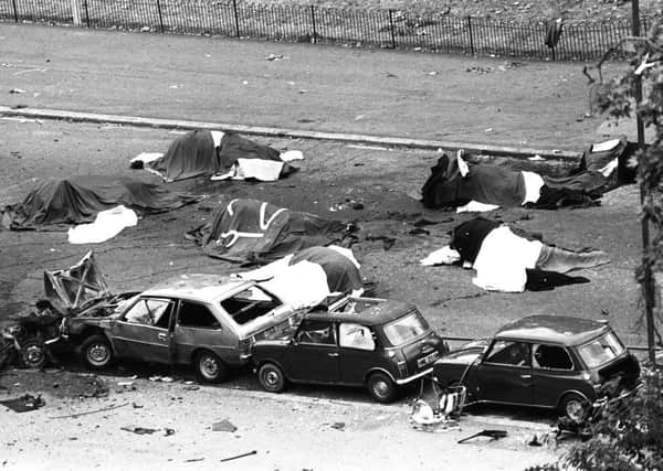 The aftermath of the Hyde Park bombing on July 20, 1982.