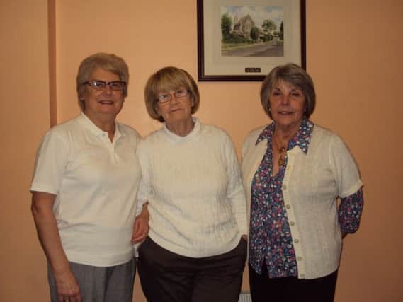 Winners of the Ladies Triples, Jean Parkinson, Ruth Neely and Dorothy Kinghan from Eglantine.