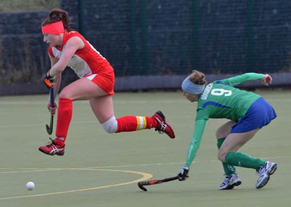 Larne Ladies 1st XI captain Ruth Dalton in action against Ballymena Ladies at Greenland. INLT 02-012-PSB
