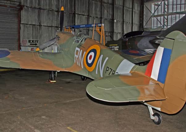 The Spitfire replica in its new home.  Its painted in the markings  of an aircraft of 72 Squadron, based on a well-known colour photo shot in 1941. Records indicate this Spitfire (serial P7895) served with several units, and was struck off charge in March, 1945.  In a later unfortunate conflict, 72 Sqn - this time with Wessex helicopters - served many years in Northern Ireland.   They have one of those 72 Sqn helicopters in their collection.