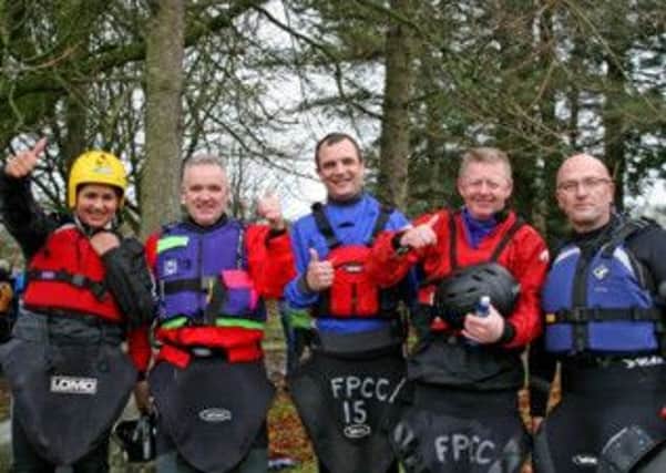 Foyle Paddlers members pictured at the Mourne White Water Race. From left to right are, Rohan Chada, Moore McGinley, John McCarron and Denis Hutton.