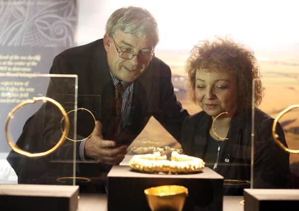 Culture Minister Caral N Chuiln with Raghnall î Flionn, Director, National Museum of Ireland, at the opening of the Broighter Hoard Exhibition in the Roe Valley Arts & Cultural Centre.

Photo Lorcan Doherty Photography
