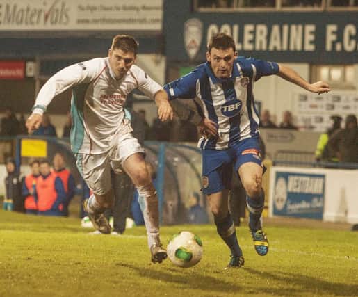Eoin Bradley in action against Ballymena United.