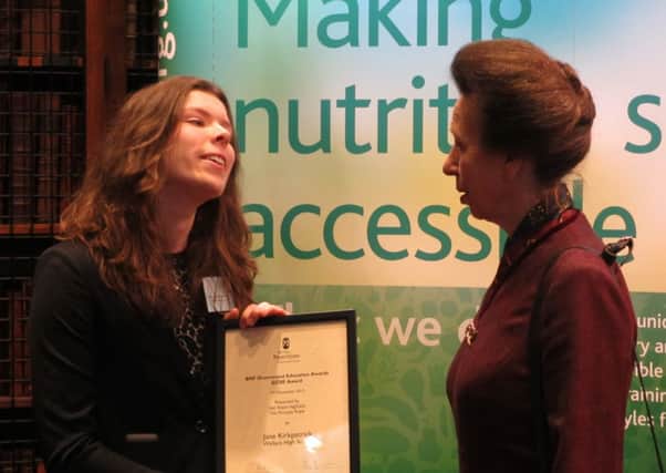 Wallace High School pupil Jane Kirkpatrick pictured receiving her award at the recent British Nutrition Foundation Awards Ceremony.