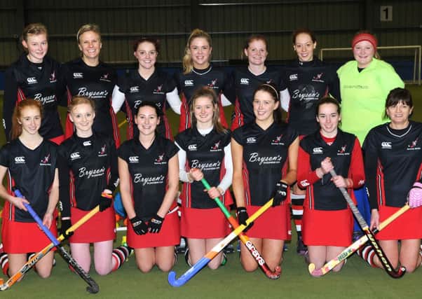 The Rainey 1st X1Ladies Hockey team line up fir the camera prior to their Senior 2 Ulster League home fixture against Dromore, played at Meadowbank Sports Arena last Saturday. INMM0214-105ar.