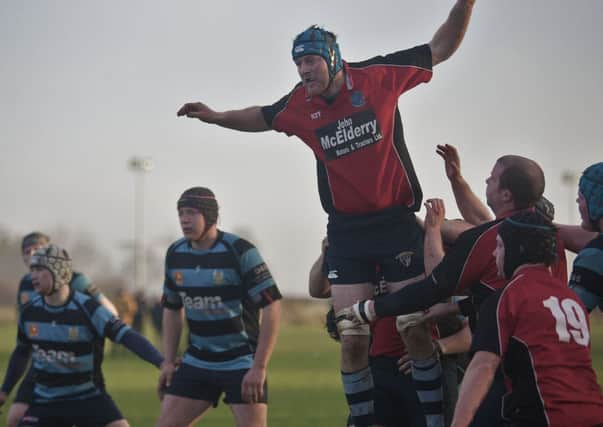 JUMP TO IT ... Action from Ballymoney's game against Dromore on Saturday. Picture by John McMullan.INBM03-13 206JC