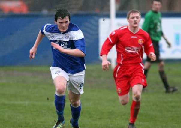 Jason Blackburn playing for Limavady United in possession against Coagh on Saturday. INLV0314-226KDR