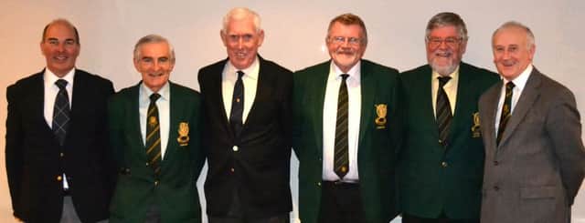 The new office bearers of Lisburn Golf Club: Noel Robinson (Hon Secretary), Dr Sam Moore (Past Captain), John Boyd (Vice Captain), Peter Cairns (Captain), Andrew Crawford (President) and Ernie Taylor (Hon. Treasurer).