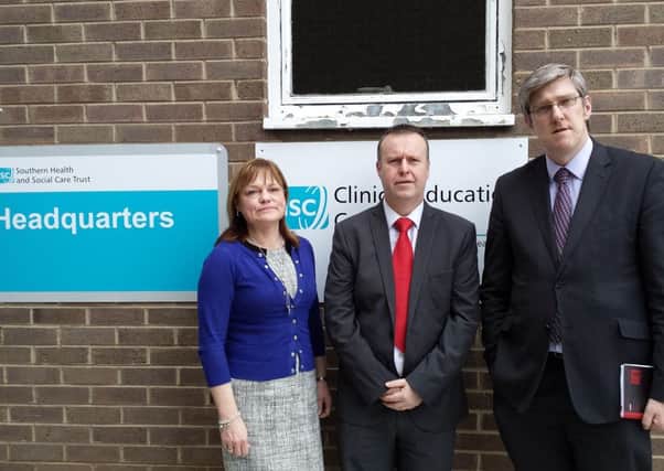 Mairead McAlinden Chief Executive of the Southern Health Trust, Barry Conway Director of the Emergency Department and Sinn Fein MLA John O'Dowd