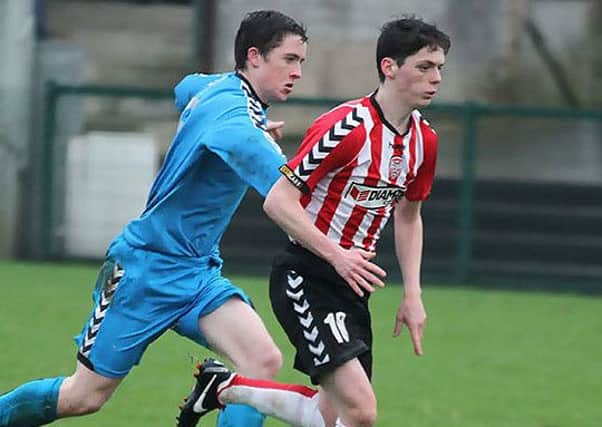 Derry City U19 midfielder Paul Ramsey fired home their opening goal at Letterkenny Rovers U19 last night. Picture courtesy of thejungleview