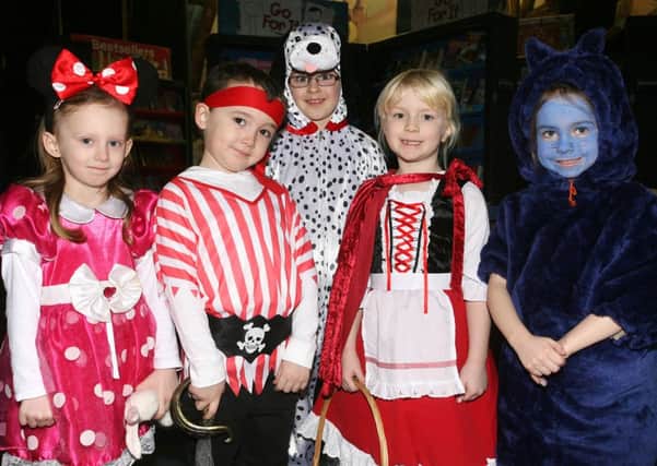 Broughshane PS pupils Molly Church, Matthew McFetridge, Rebecca Thompson, Beth Shields and Charlotte Boyd who dressed up for the schools book fair. INBT05-210AC