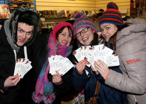 Daryl Kelly, Sinead Madden, Helen Reid and Danielle Kelly, who queued for 30 hours for Garth Brooks tickets. INBT06-211AC