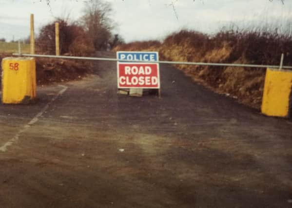 Road closure on lane just outside of  Bridgend near Coshquin. Donated to the Border Roads to Memories & Reconciliation Project by Robert Crockett.